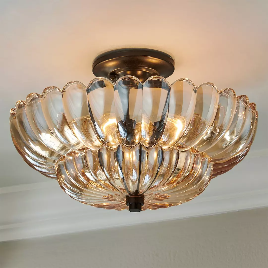 Vintage Amber Glass Semi-Flush Ceiling Light Fixture – Elegant Design for Living Rooms, Kitchens, and Dining Areas-3