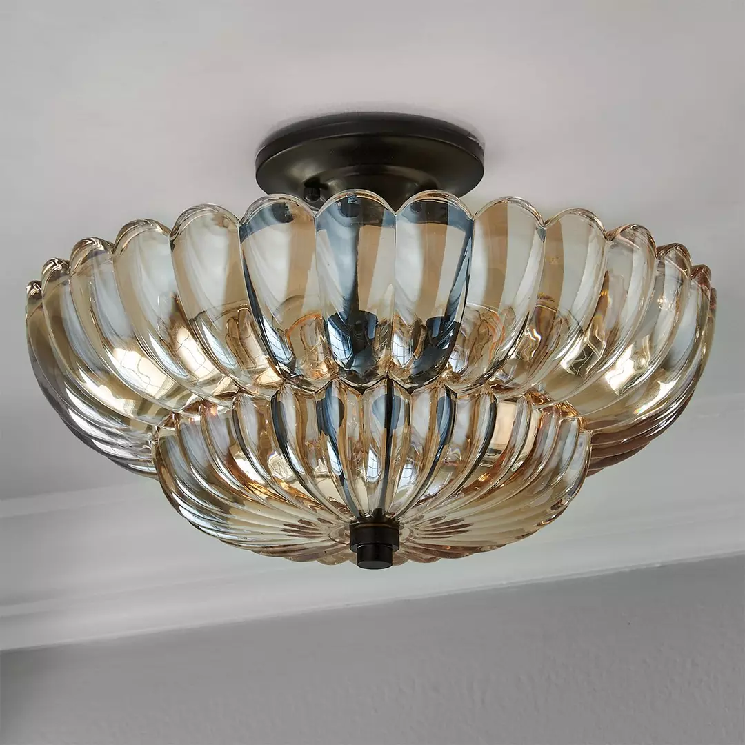 Vintage Amber Glass Semi-Flush Ceiling Light Fixture – Elegant Design for Living Rooms, Kitchens, and Dining Areas-6