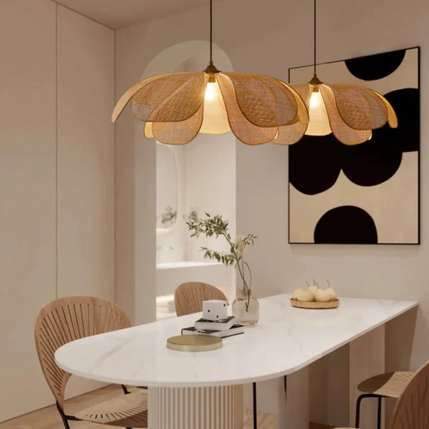 Variant image for Rattan Pendant Light Shade – Rustic Boho Chic Design for Kitchen and Dining, Indoor/Outdoor Hanging Lights-1