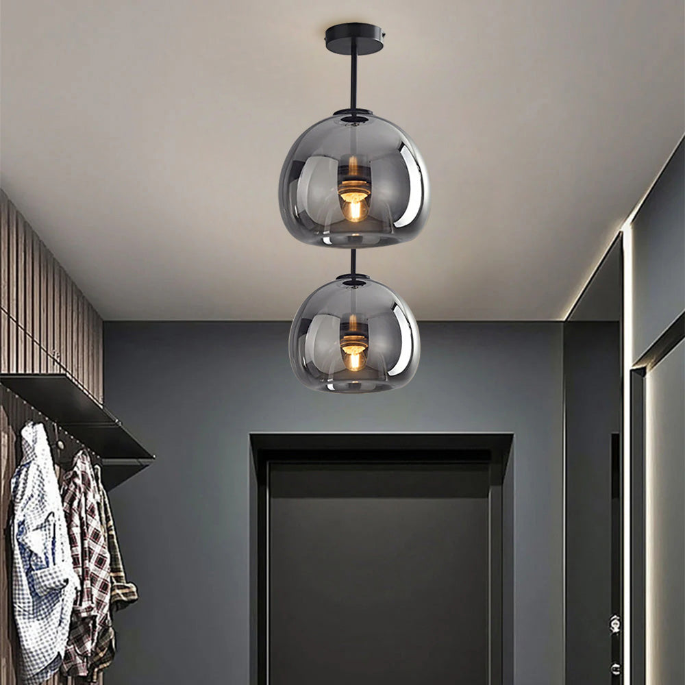 Variant image for Modern Flush Mount Ceiling Light Fixture with Copper Glass Shade – E27 Bulb Base for Hallway and Living Room-2