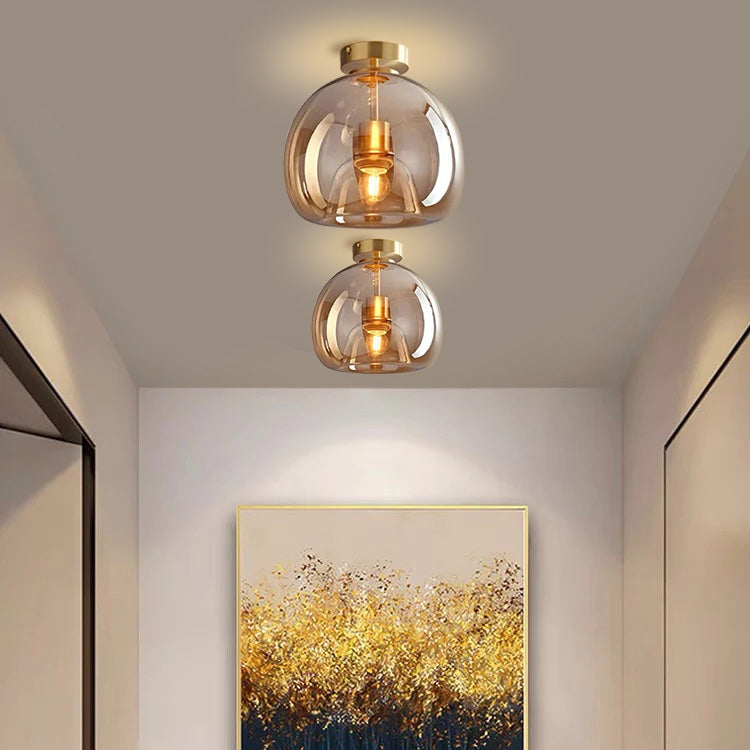 Variant image for Modern Flush Mount Ceiling Light Fixture with Copper Glass Shade – E27 Bulb Base for Hallway and Living Room-3