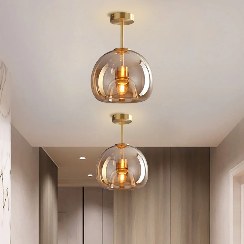 Variant image for Modern Flush Mount Ceiling Light Fixture with Copper Glass Shade – E27 Bulb Base for Hallway and Living Room-4