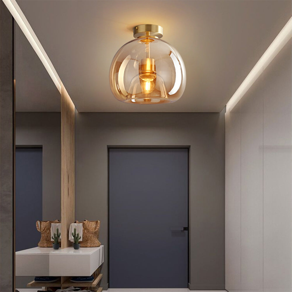 Modern Flush Mount Ceiling Light Fixture with Copper Glass Shade – E27 Bulb Base for Hallway and Living Room-5