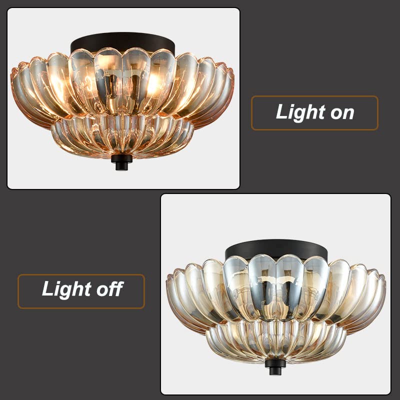 Vintage Amber Glass Semi-Flush Ceiling Light Fixture – Elegant Design for Living Rooms, Kitchens, and Dining Areas-4