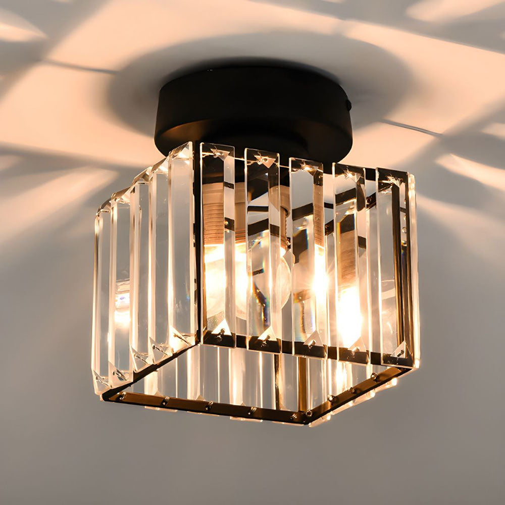 Modern Black Flush Mount Ceiling Light Fixture with Crystal Shade for Hallway, Living Room, and Bedroom-2