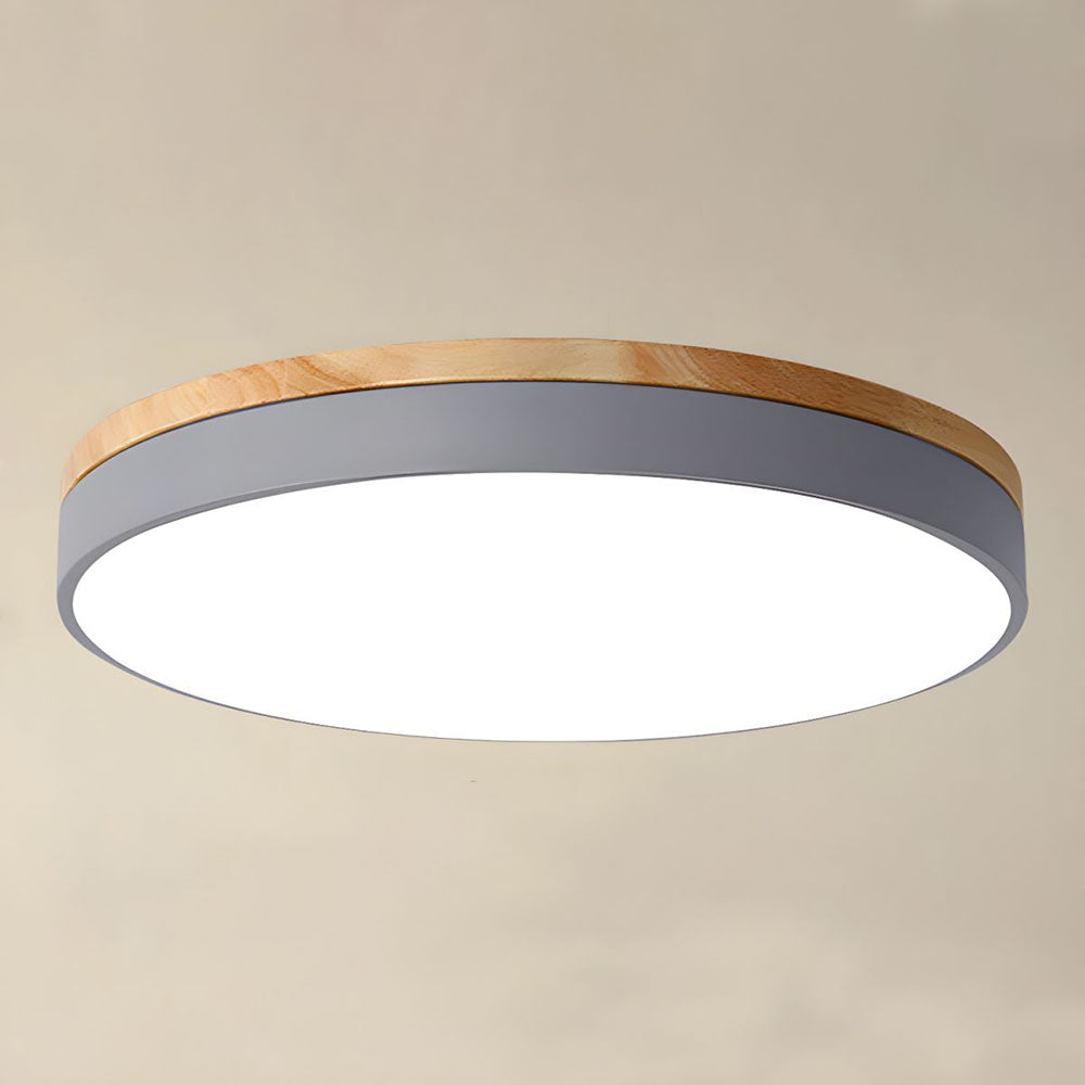 Wooden Round Flush Mount Ceiling Light – LED Fixture with Three-Color Changing Options for Home Décor-2