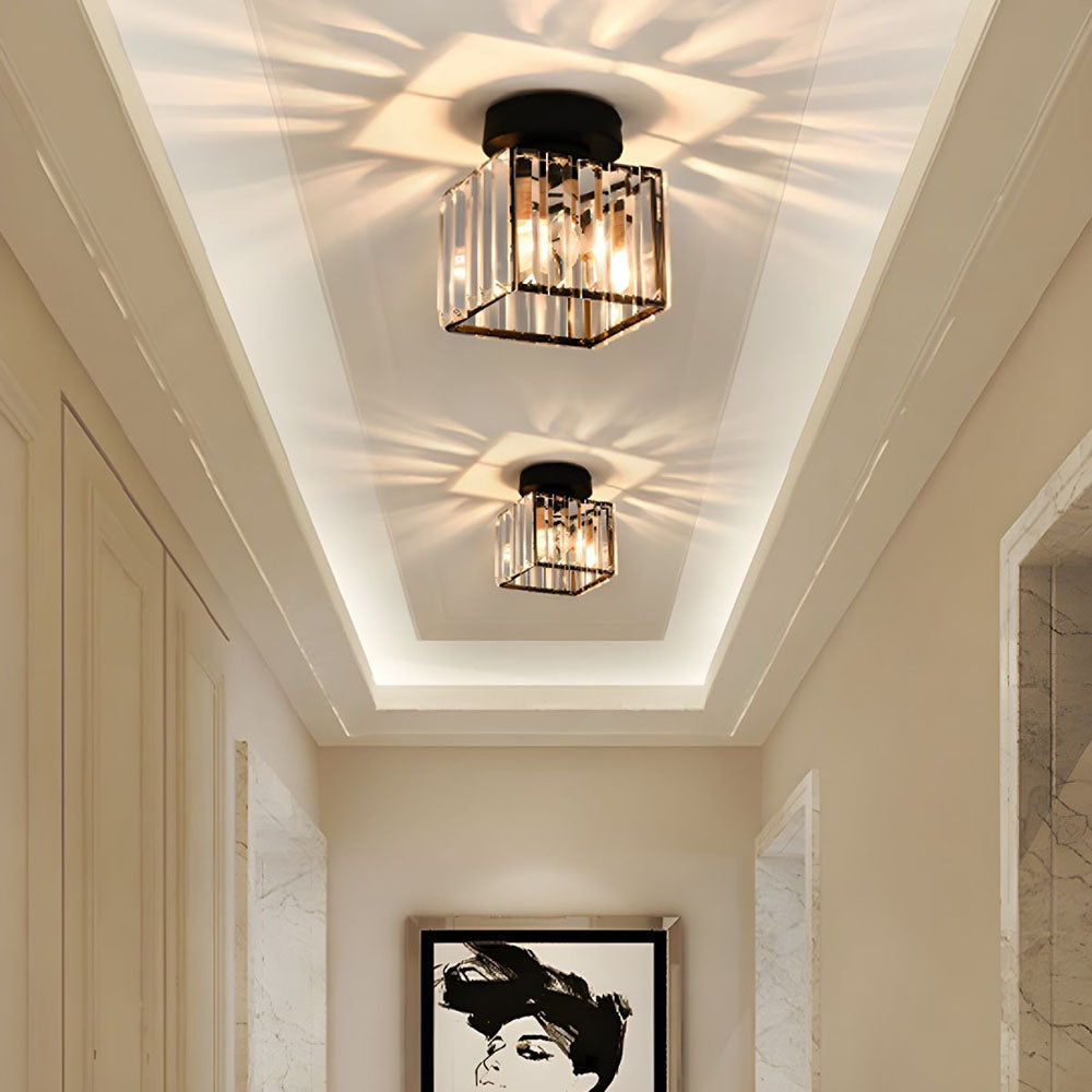 Modern Black Flush Mount Ceiling Light Fixture with Crystal Shade for Hallway, Living Room, and Bedroom-1