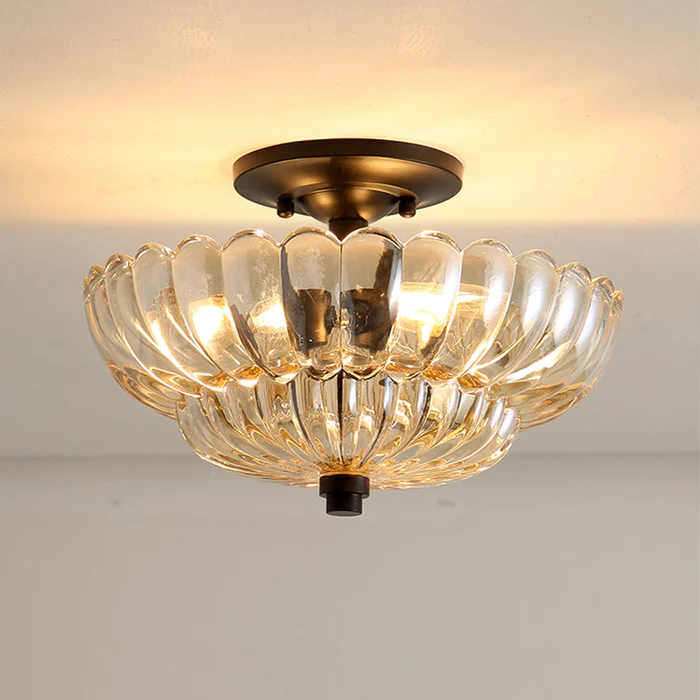 Vintage Amber Glass Semi-Flush Ceiling Light Fixture – Elegant Design for Living Rooms, Kitchens, and Dining Areas-1