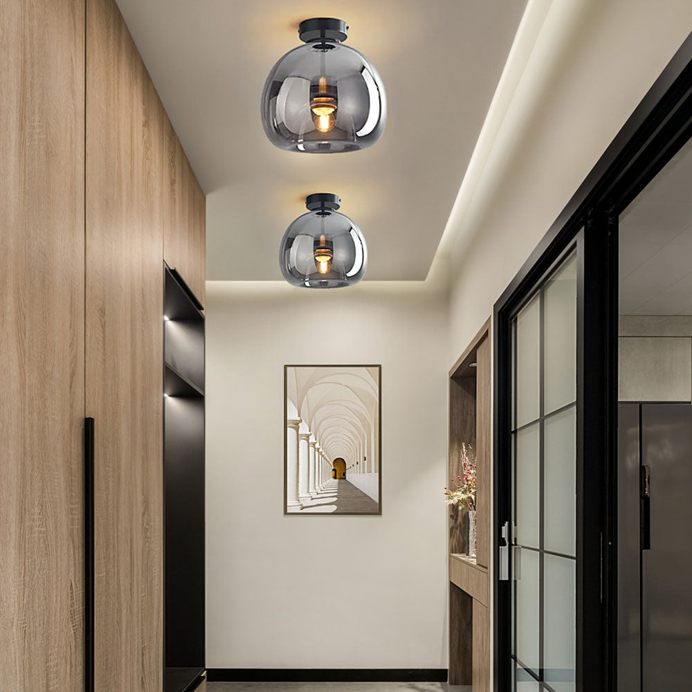 Modern Flush Mount Ceiling Light Fixture with Copper Glass Shade – E27 Bulb Base for Hallway and Living Room-2
