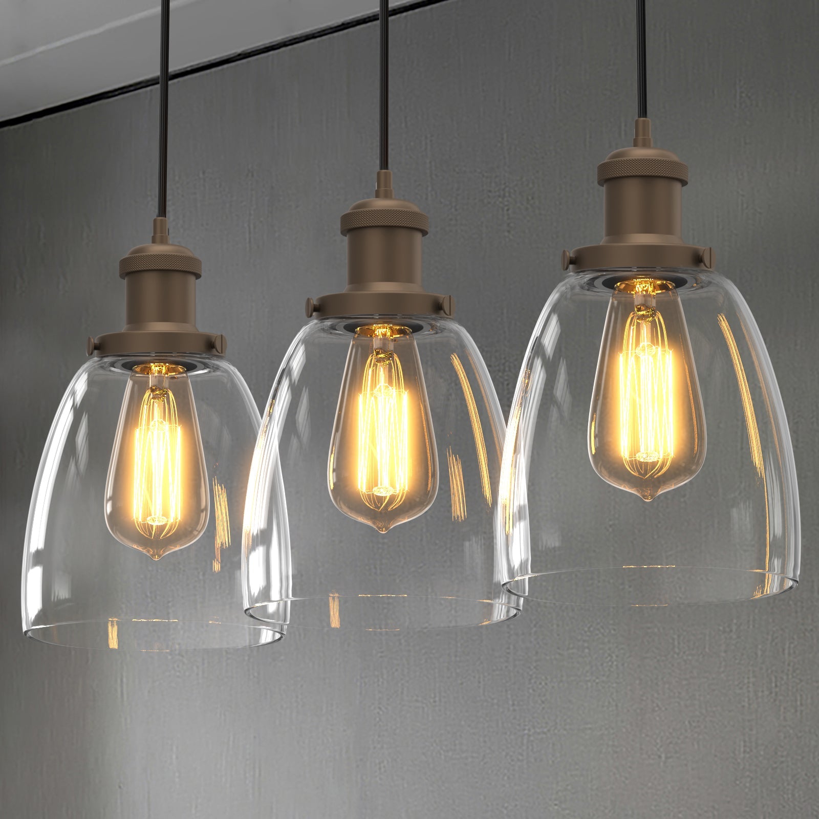 Variant image for Modern Glass Pendant Light Fixture – 3-Pack Adjustable Kitchen Pendant Lighting with Clear Shades and E27 Base-13