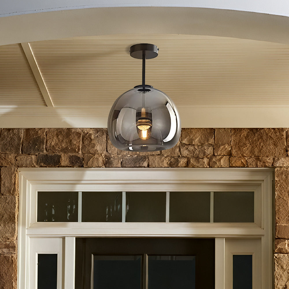 Modern Flush Mount Ceiling Light Fixture with Copper Glass Shade – E27 Bulb Base for Hallway and Living Room-6