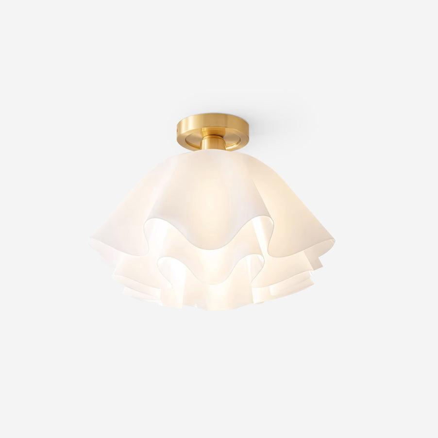Modern Brass Flush Mount Ceiling Light with Pleated Design – Available in Two Sizes, Hardwired Installation, Damp Rated-2