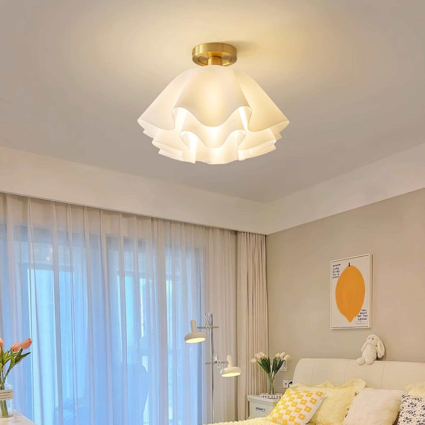Modern Brass Flush Mount Ceiling Light with Pleated Design – Available in Two Sizes, Hardwired Installation, Damp Rated-3