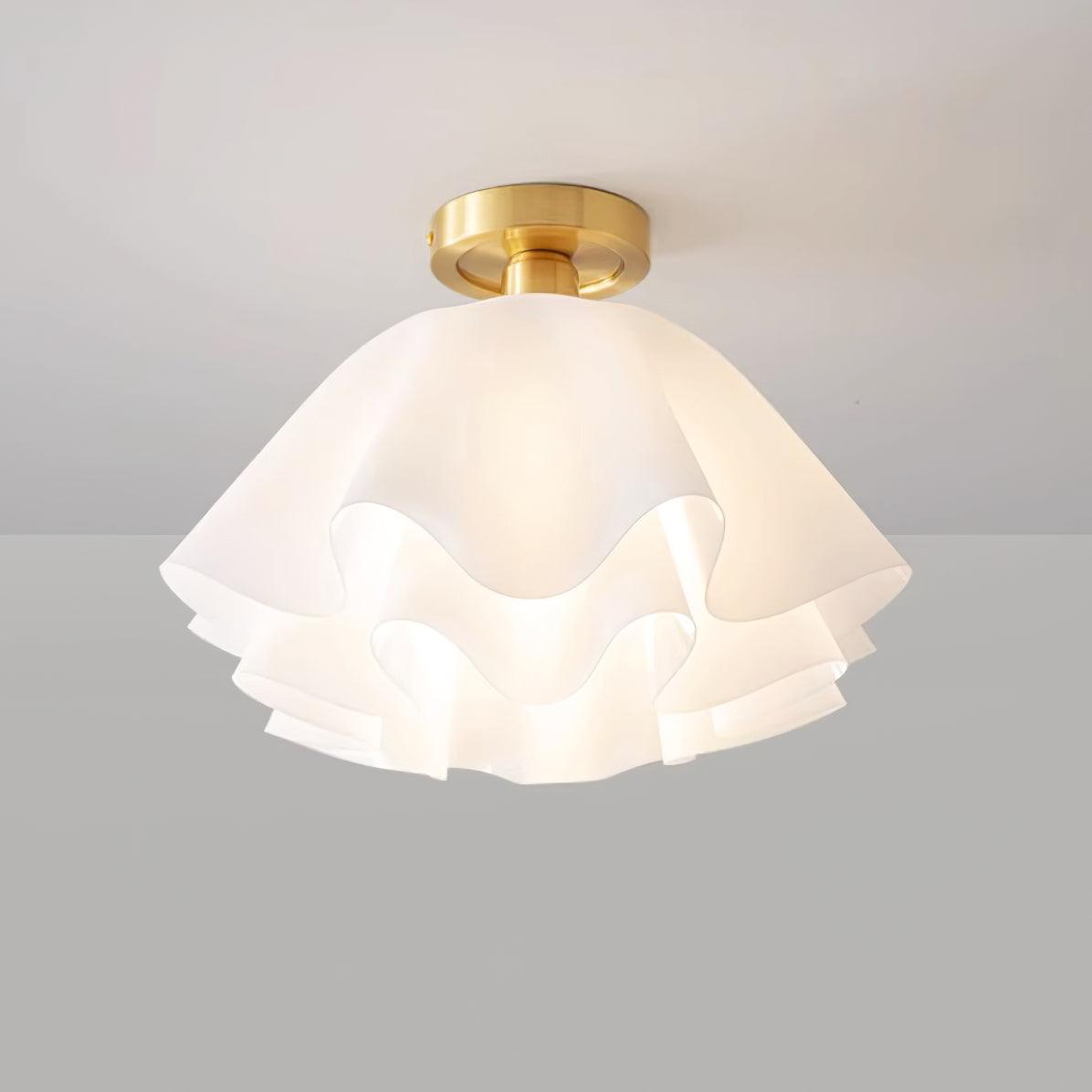 Modern Brass Flush Mount Ceiling Light with Pleated Design – Available in Two Sizes, Hardwired Installation, Damp Rated-4