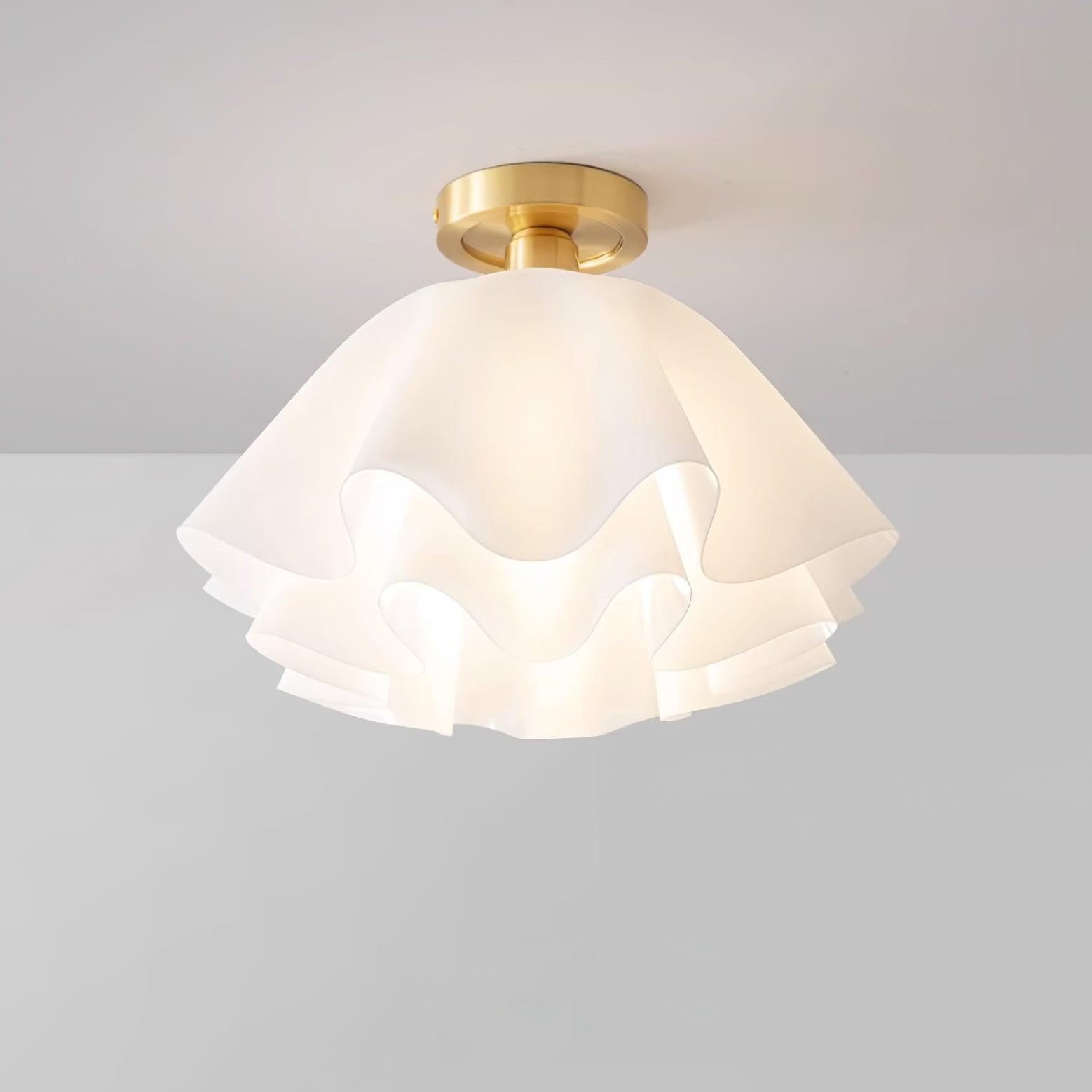 Modern Brass Flush Mount Ceiling Light with Pleated Design – Available in Two Sizes, Hardwired Installation, Damp Rated-1