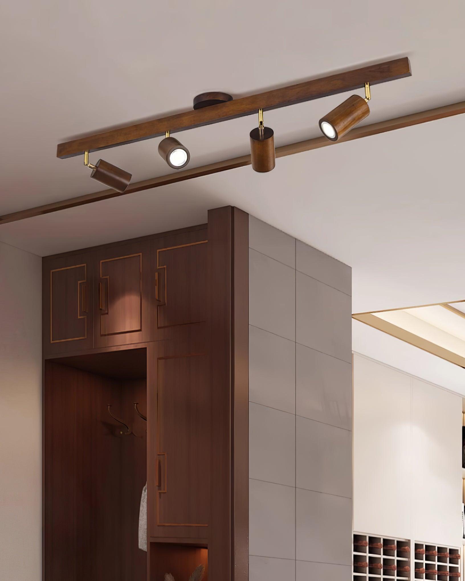 Rustic Wood Track Lighting Fixture with Plug-in LED – Modern Kitchen and Living Room Illumination-3