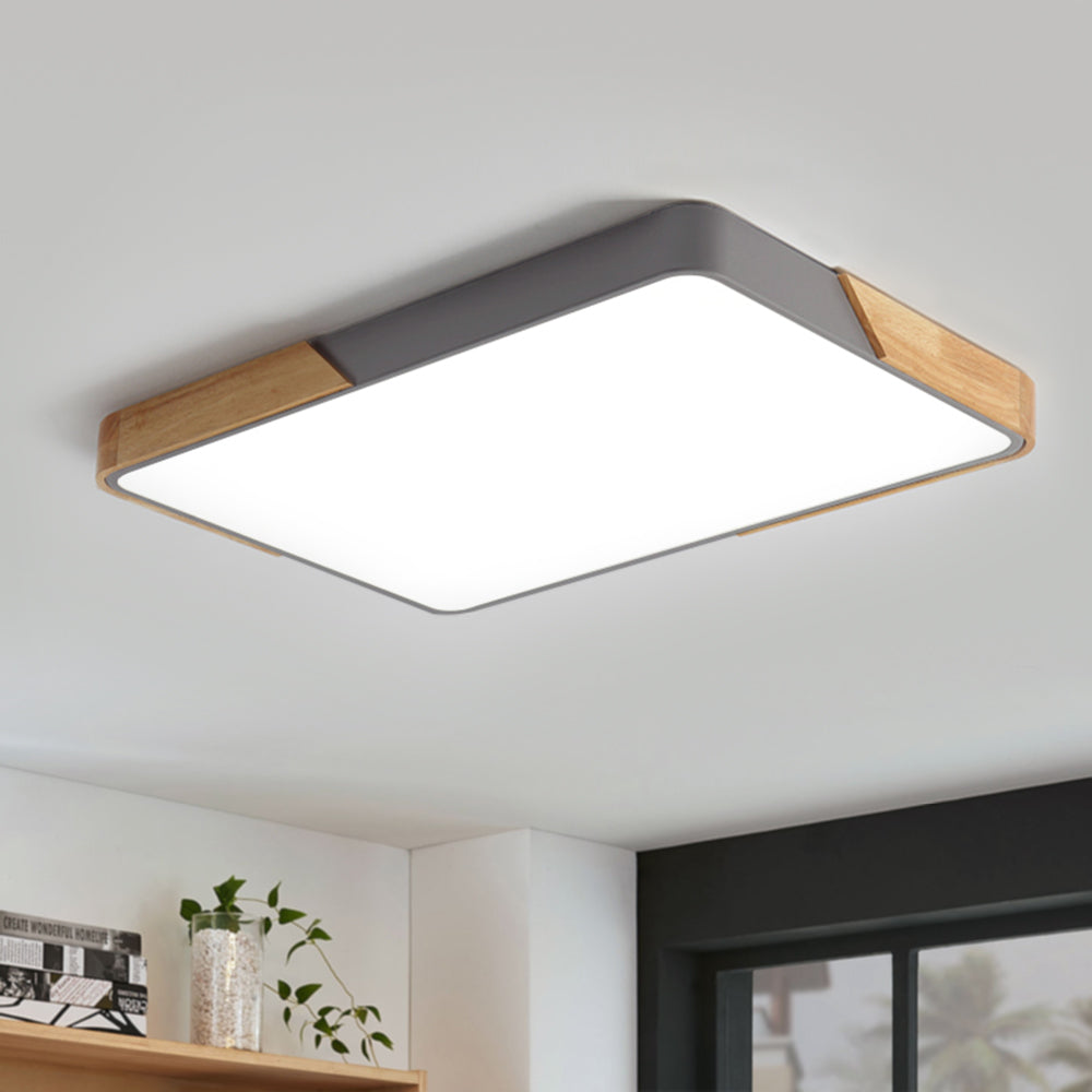 Large Rectangle Dimmable Flush Mount Ceiling Light with Wood Accents – Grey/White/Black Finish, Integrated LED, 15,360 Lumens-1