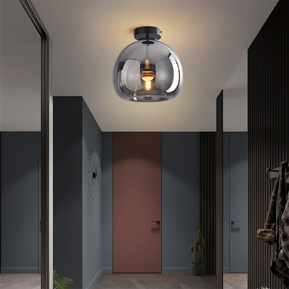 Modern Flush Mount Ceiling Light Fixture with Copper Glass Shade – E27 Bulb Base for Hallway and Living Room-1