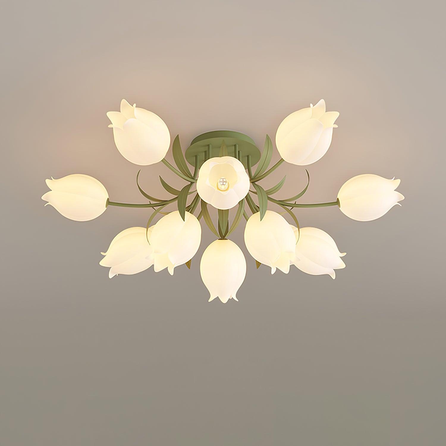 Flush Mount Ceiling Light Fixture, Cream Lily Flower Design, 3/9/12 Heads, Damp Rated for Indoor/Outdoor Use-3