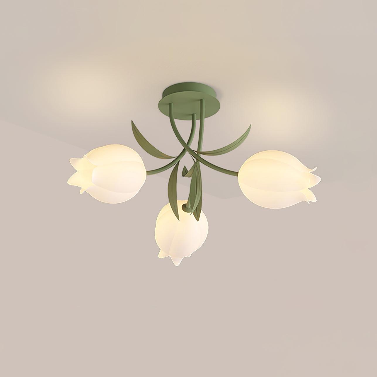 Flush Mount Ceiling Light Fixture, Cream Lily Flower Design, 3/9/12 Heads, Damp Rated for Indoor/Outdoor Use-1