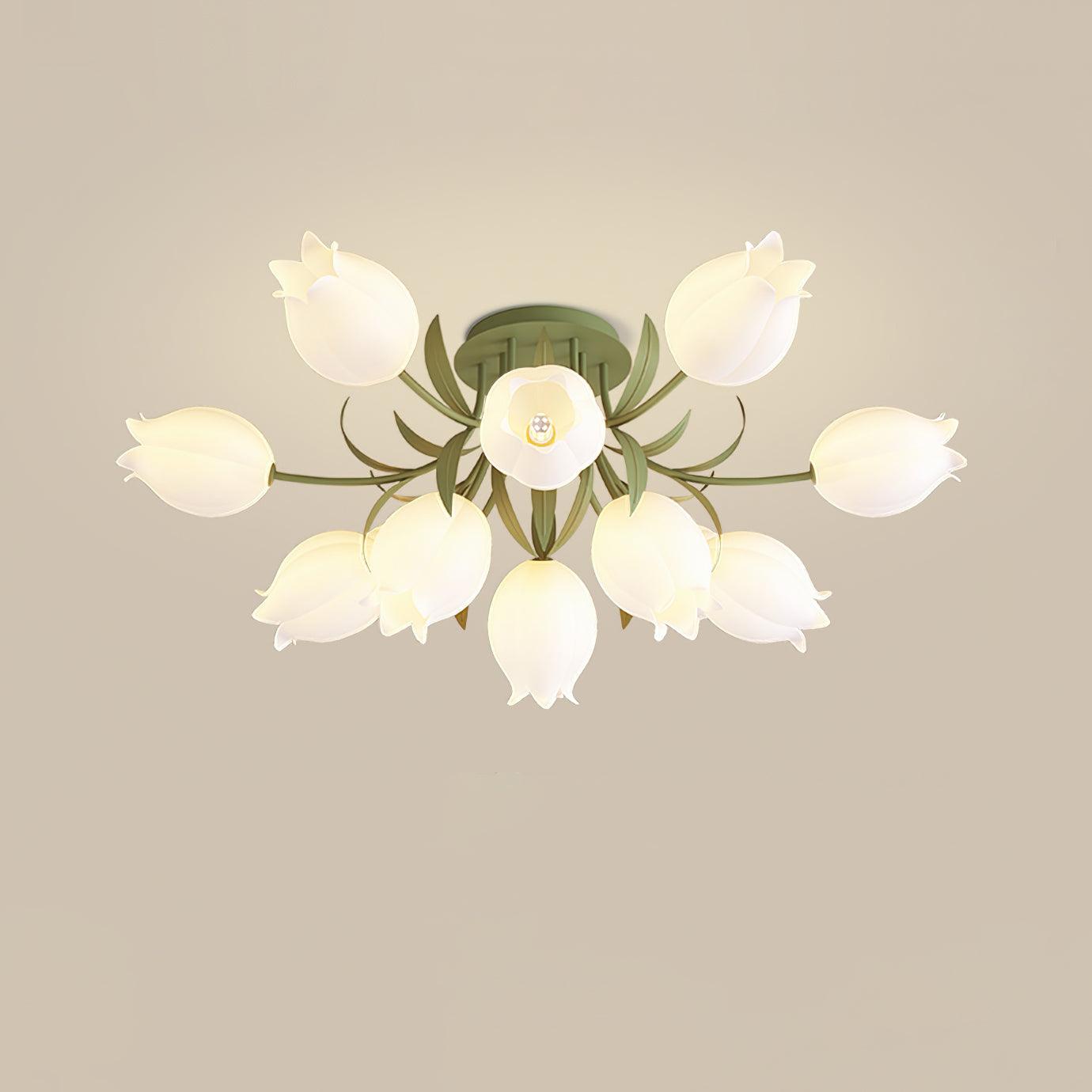 Variant image for Flush Mount Ceiling Light Fixture, Cream Lily Flower Design, 3/9/12 Heads, Damp Rated for Indoor/Outdoor Use-5
