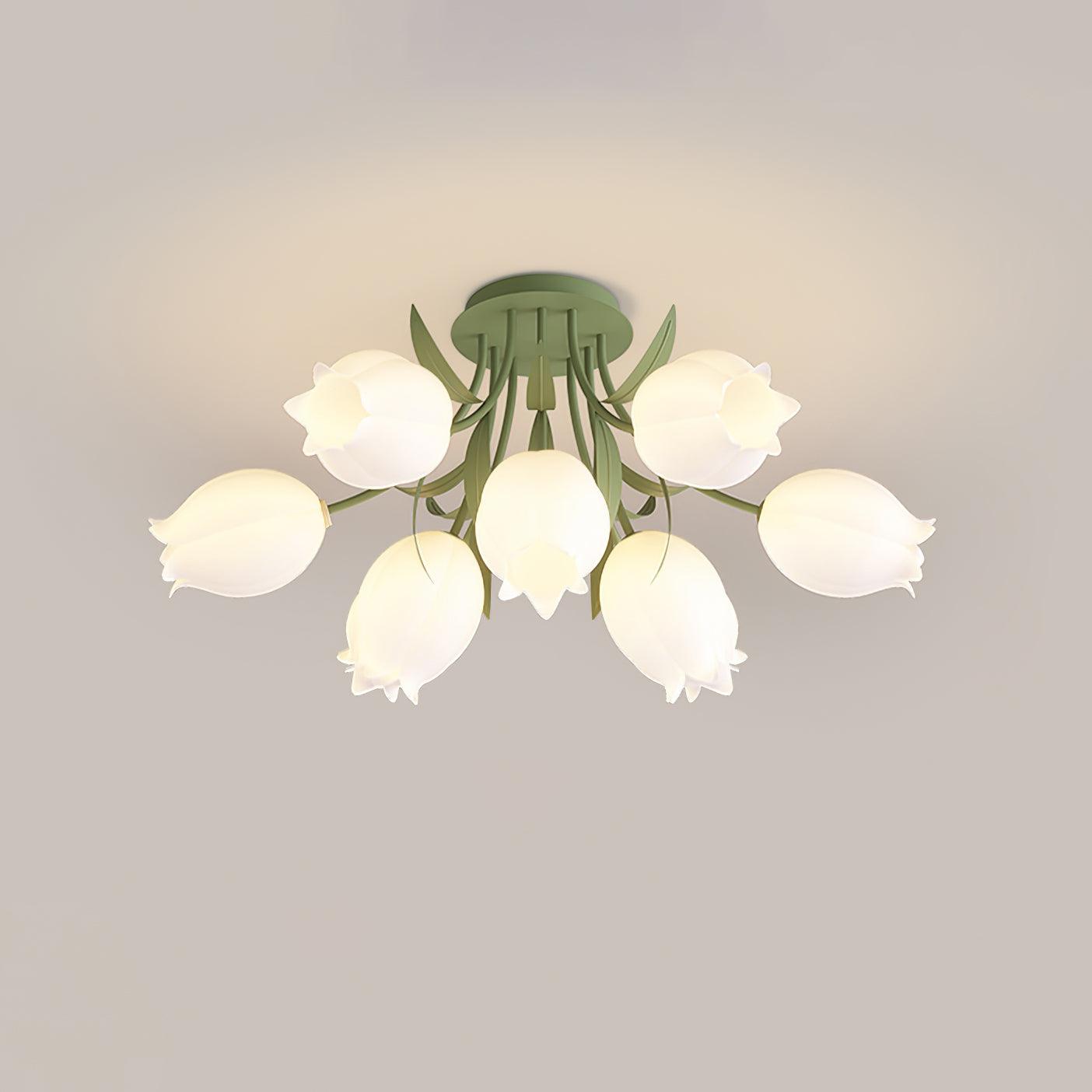 Variant image for Flush Mount Ceiling Light Fixture, Cream Lily Flower Design, 3/9/12 Heads, Damp Rated for Indoor/Outdoor Use-3