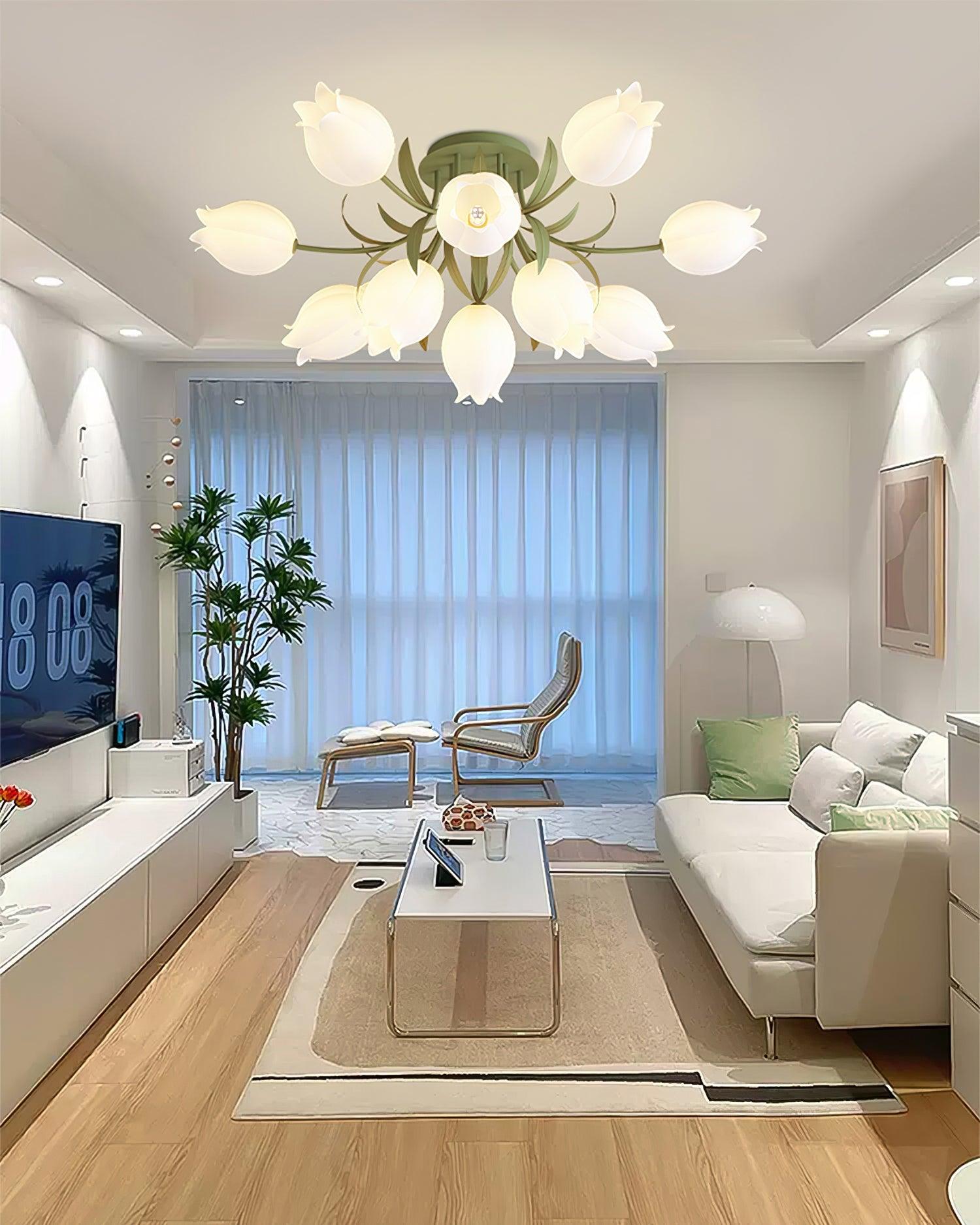 Flush Mount Ceiling Light Fixture, Cream Lily Flower Design, 3/9/12 Heads, Damp Rated for Indoor/Outdoor Use-4