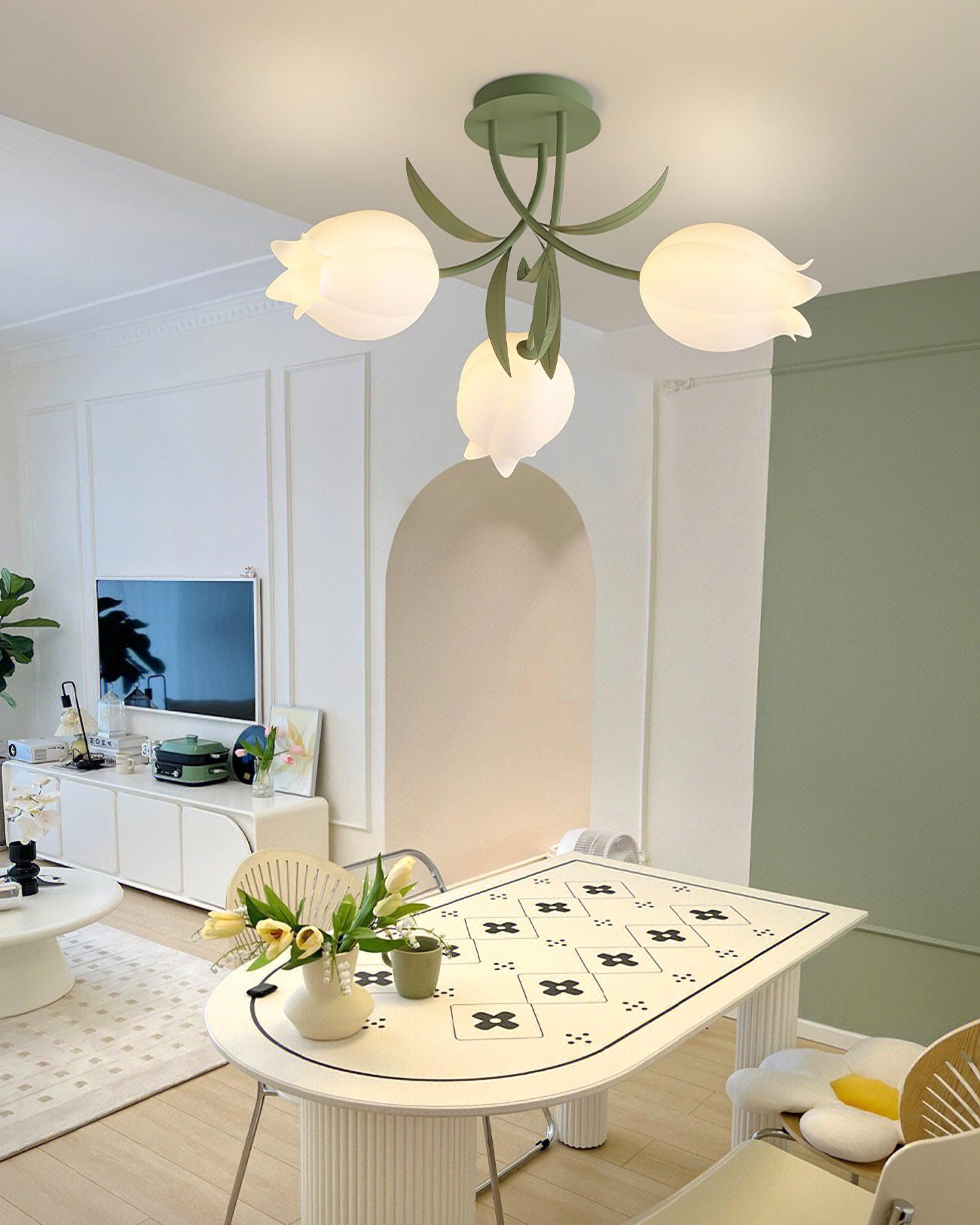 Flush Mount Ceiling Light Fixture, Cream Lily Flower Design, 3/9/12 Heads, Damp Rated for Indoor/Outdoor Use-5