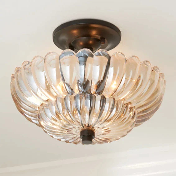 Vintage Amber Glass Semi-Flush Ceiling Light Fixture – Elegant Design for Living Rooms, Kitchens, and Dining Areas-2