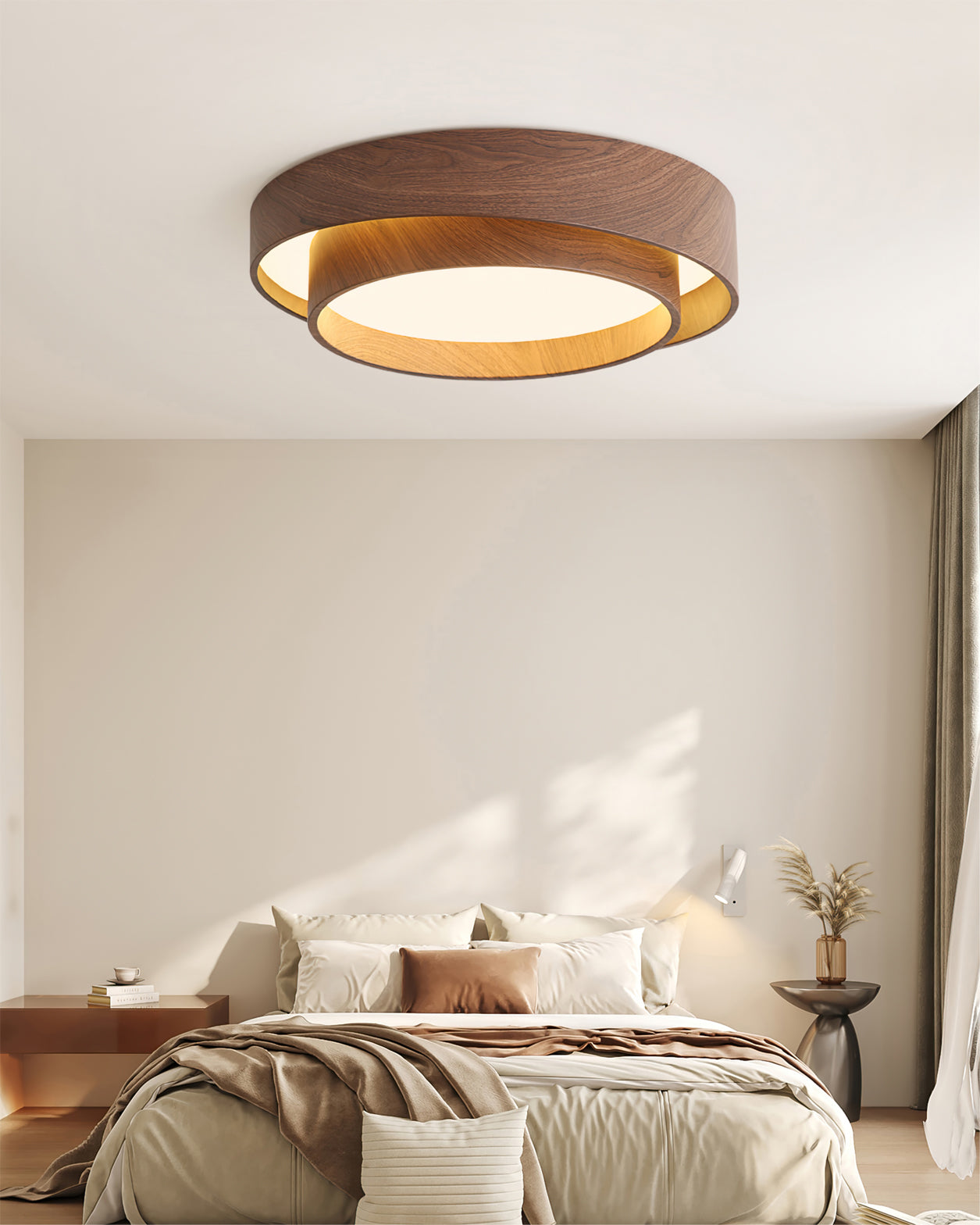 Contemporary Walnut Flush Mount Ceiling Light Fixture with Integrated LED – Dimmable Options, 40cm and 50cm Sizes-6