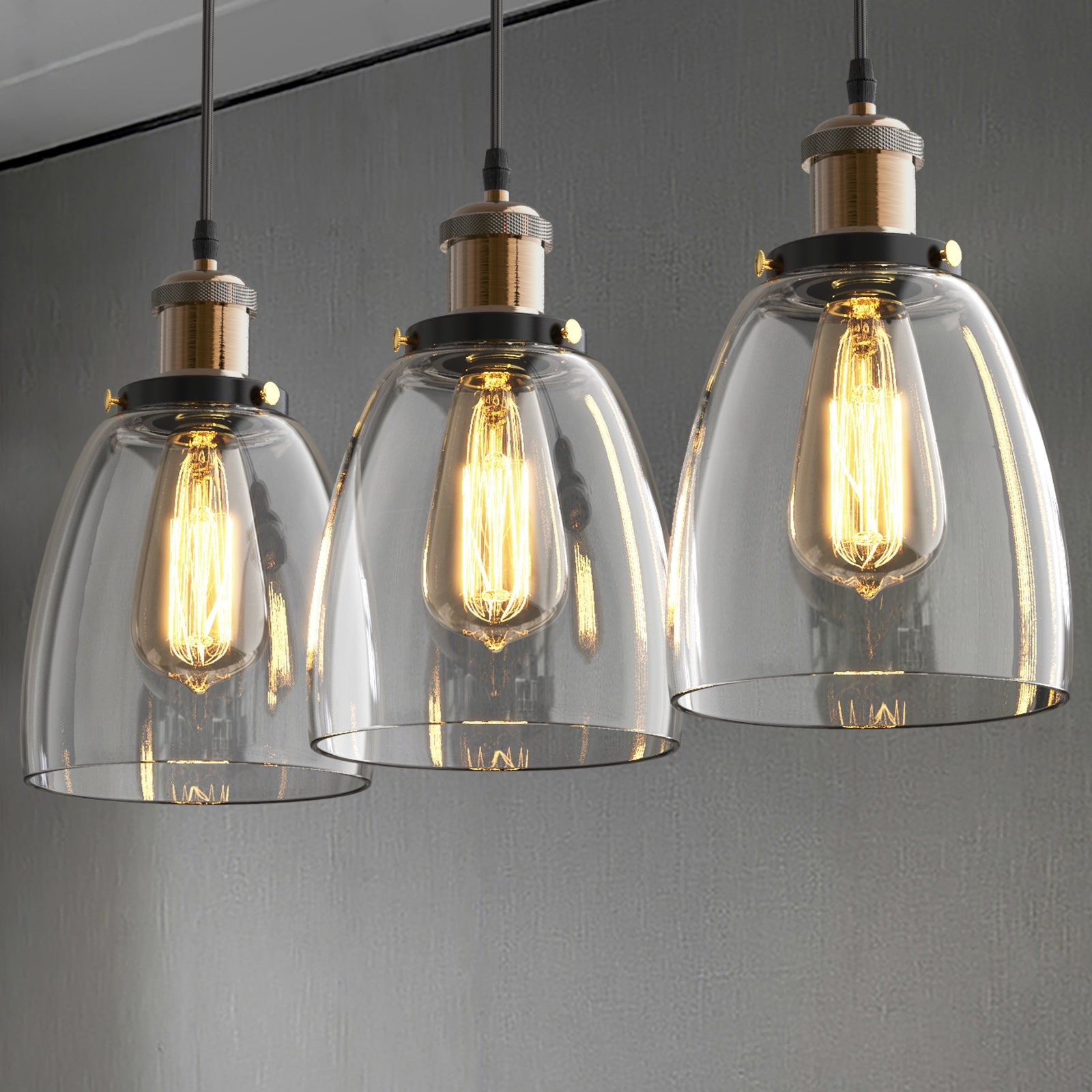 Variant image for Modern Glass Pendant Light Fixture – 3-Pack Adjustable Kitchen Pendant Lighting with Clear Shades and E27 Base-10