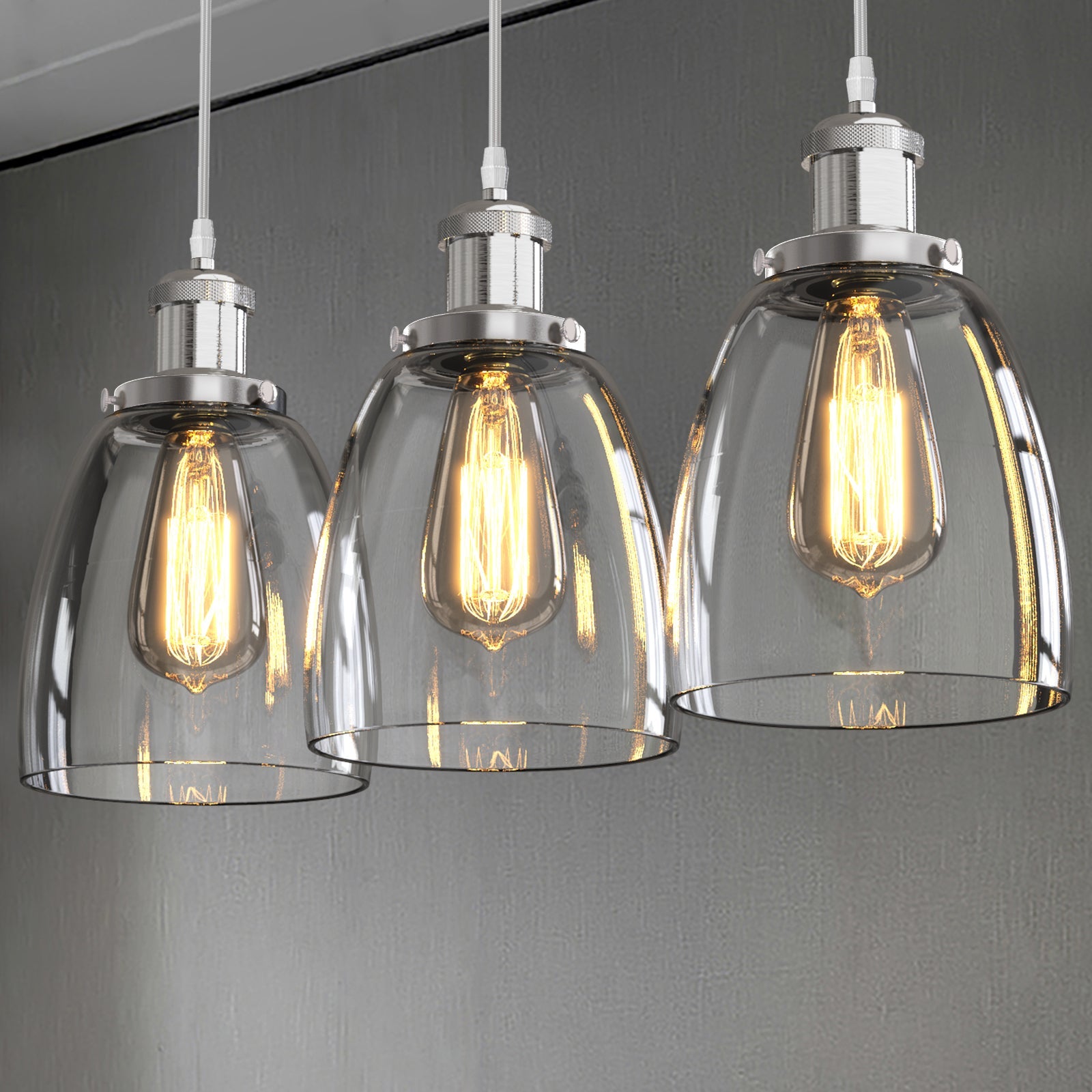 Variant image for Modern Glass Pendant Light Fixture – 3-Pack Adjustable Kitchen Pendant Lighting with Clear Shades and E27 Base-7