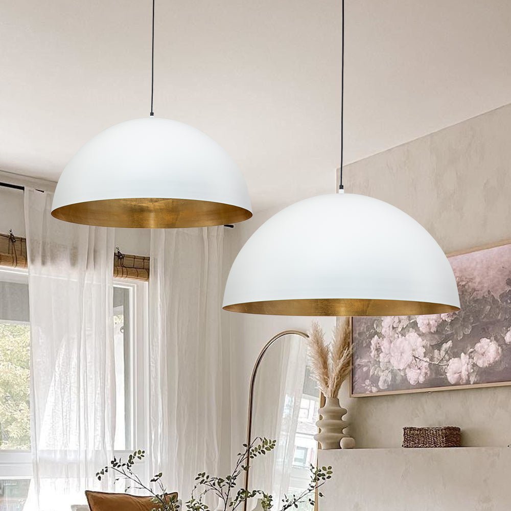 Oversized Metal Dome Pendant Light with Gold Foil Interior – Adjustable Height Blackened Steel Kitchen Pendant Lighting-6
