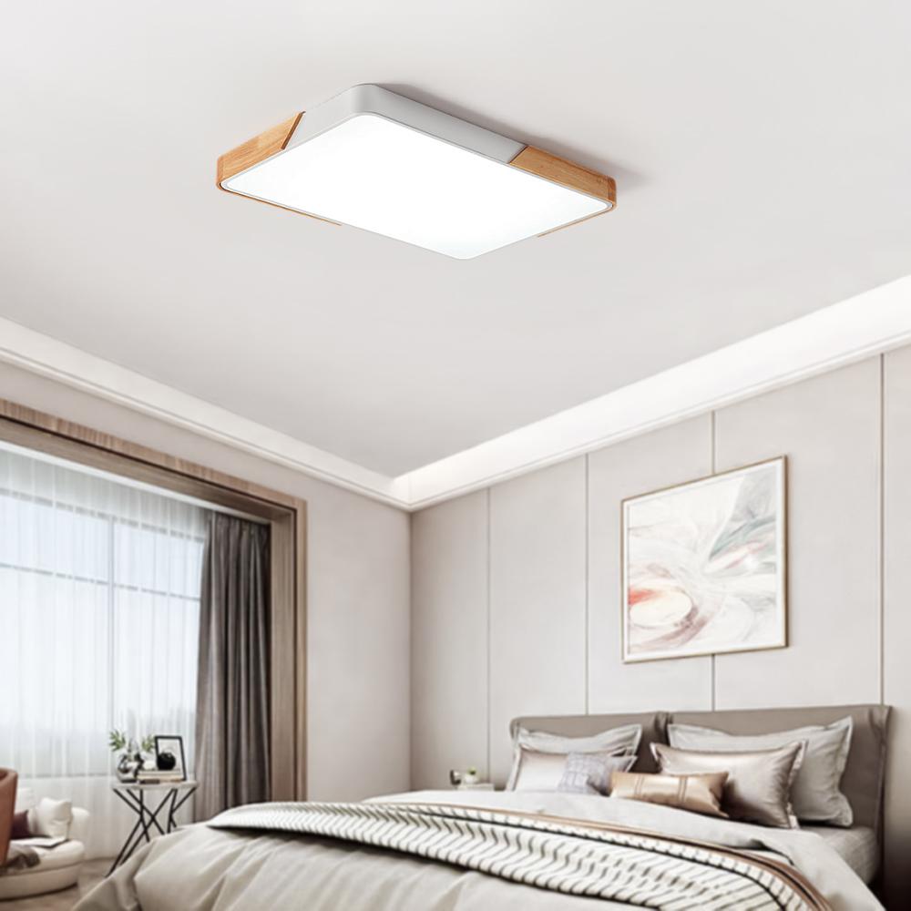 Large Rectangle Dimmable Flush Mount Ceiling Light with Wood Accents – Grey/White/Black Finish, Integrated LED, 15,360 Lumens-2
