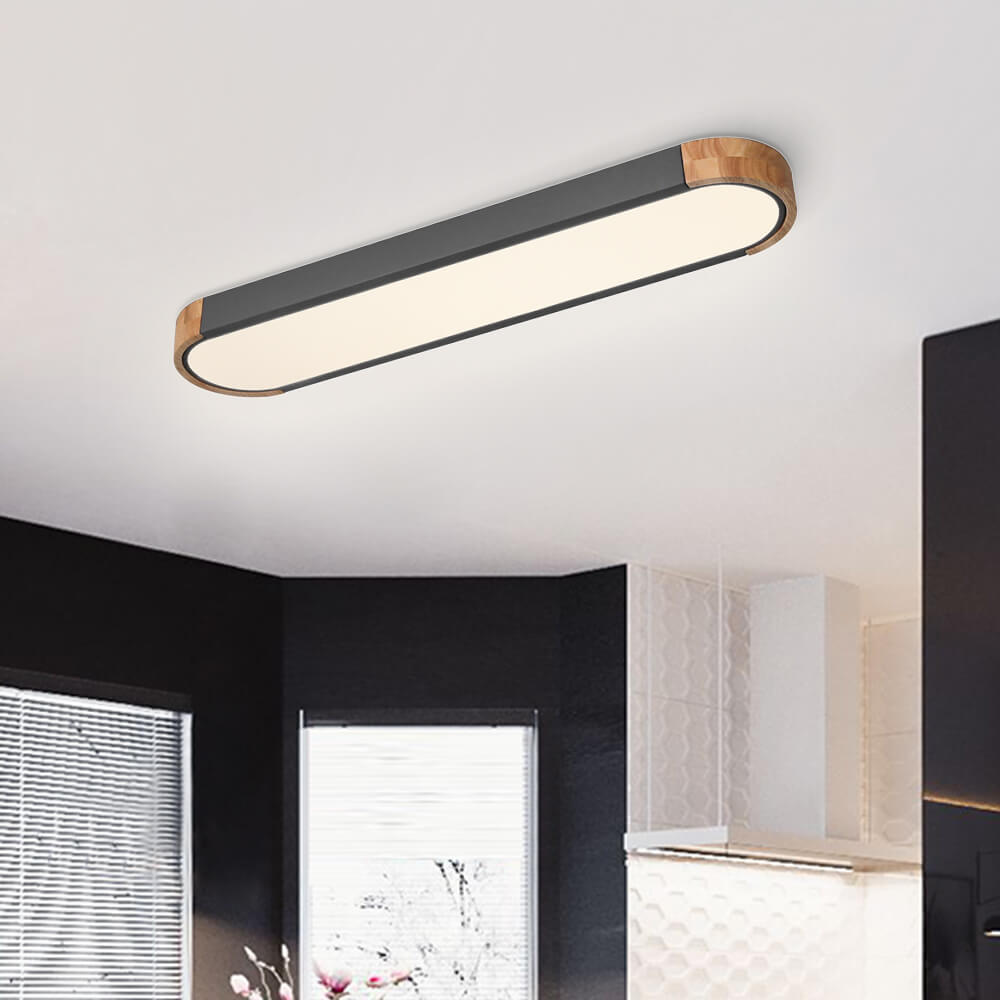 Oval LED Flush Mount Ceiling Light with Wood Accent – Modern 3000K Fixture for Living Room and Bedroom-1