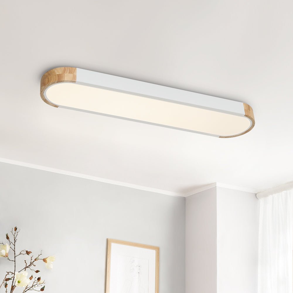 Oval LED Flush Mount Ceiling Light with Wood Accent – Modern 3000K Fixture for Living Room and Bedroom-2
